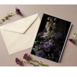 Cartão Dark Cottagecore Rose, Aniversário, Bruxo, Academia Dark, Papelaria, Presente, Botânico, Gótico, Roxo, Fotografia, Cartão de Nota, Arte Dark
