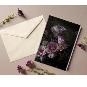 Cartão Floral Elegante em Branco, Renascimento Romântico, Papelaria, Cartão de Notas, Saudação, Academia Negra, Presente Whimsigoth, Cartão Rosa