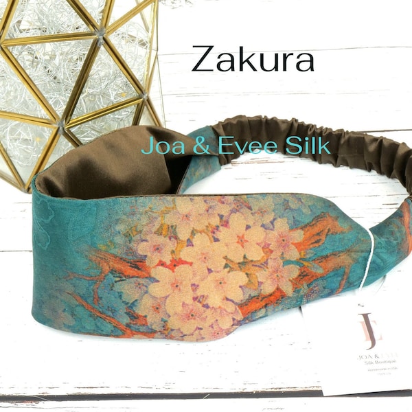 Zakura- Silk Headband-100% Luxury Silk Elastic Back Headband/Hairband,Handmade, US Made, Turban Headband, Everyday wear,Gift,Birthday