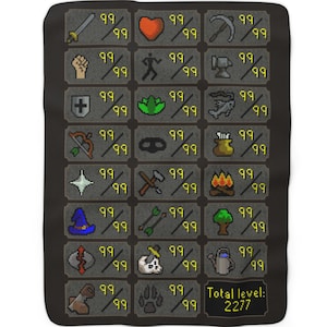 RuneScape Maxed Mastery Gamer Sherpa Blanket | 2277 Level OSRS, Max Cape Gift, Oldschool Runescape MMORPG, Video Game Blanket, LVL 99