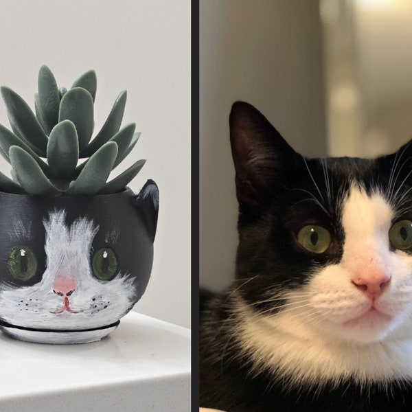 Custom Painted Cat Portrait Planter - Cat Lovers Gift - Personalized Pet Portrait - Mini Cat Memorial Gift - Cute Kitten Gift -Pet Loss Gift