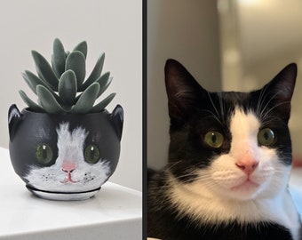 Custom Painted Cat Portrait Planter - Cat Lovers Gift - Personalized Pet Portrait - Mini Cat Memorial Gift - Cute Kitten Gift -Pet Loss Gift