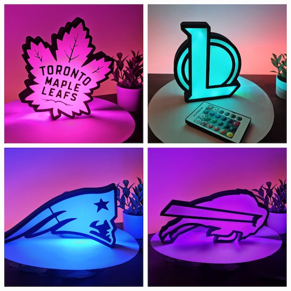Sports and Video Games Lightbox Sign LED - Gift Sports Team Logo - Mult-Colours - Nightlight - Desk/Wall Lamp - Perfect Gift for Him or Her