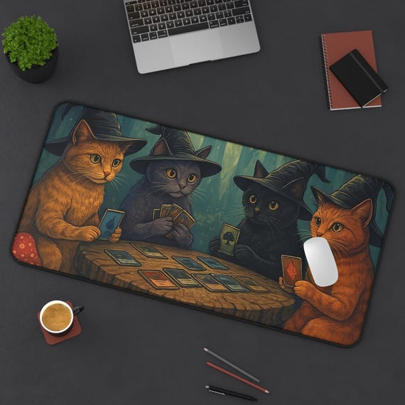 Cat Wizard Magic the Gathering, MTG Playmat, MTG Gift, Cat Witch Deskmat, Gaming Deskmat, MTG Accessories Play Mat Ai