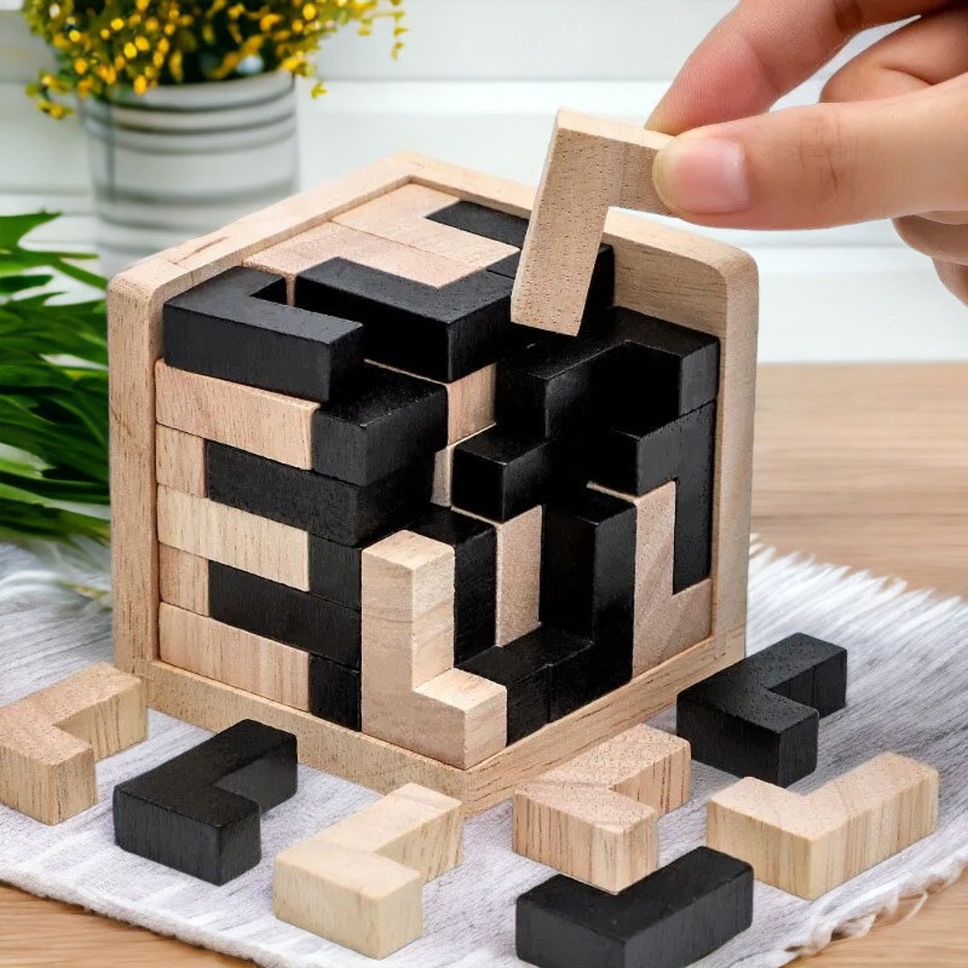 3D Wooden Cube Puzzle Wooden Building Blocks Educational Etsy