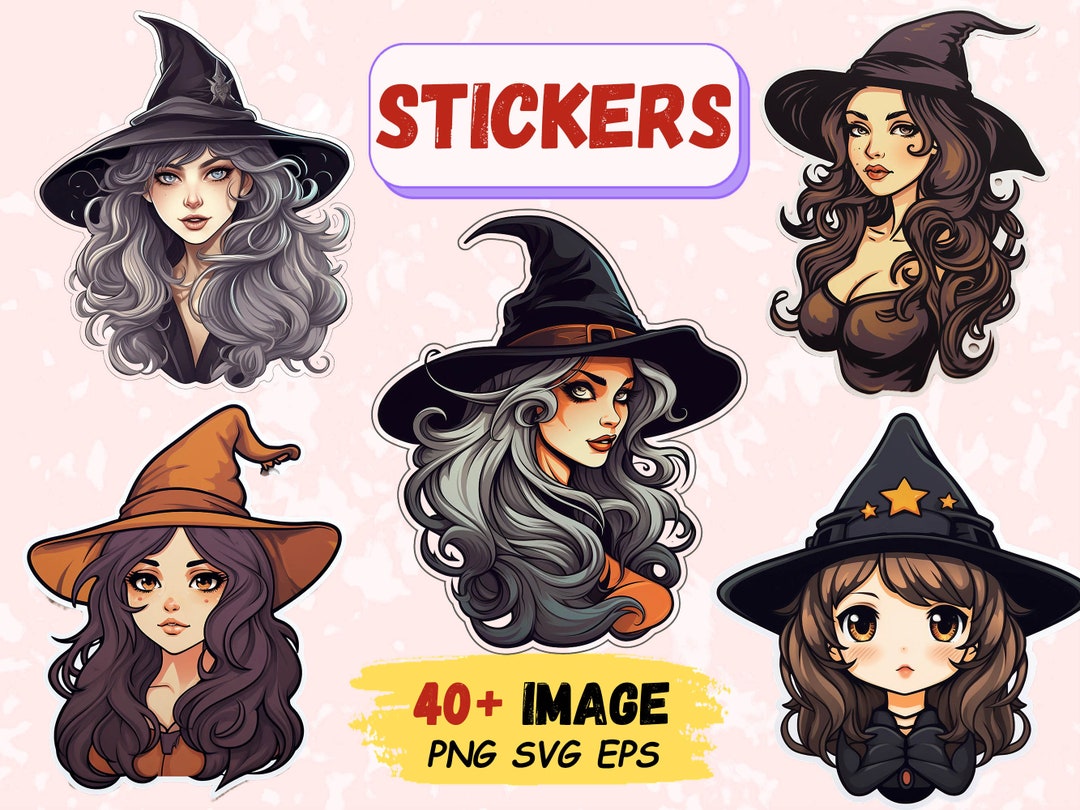 Chibi Style Witch Stickers #2, 40+ PNG, SVG, EPS, Single Images on ...