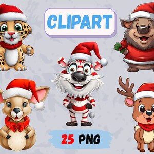 Weihnachten Cartoon Tiere png in Nikolausmütze, Weihnachten Aquarell Wildschwein, Zebra, Känguru, Hirsch, Gepard png