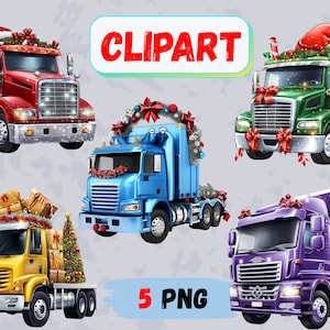 Conjunto de clipart PNG de caminhão de Natal, carregamento rápido, cartão de Natal Cartão de Natal