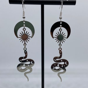 Stainless Steel Celestial Snake Earrings