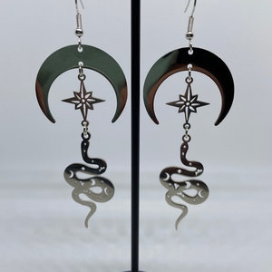 Stainless Steel Celestial Snake Earrings