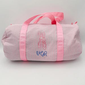 Monogrammed Kids Seersucker Duffel Bag | Custom Travel Bag for Ballet, Sports, Overnight Weekend | Available in Multiple Colors