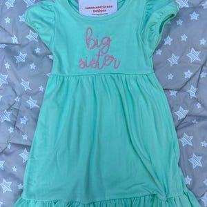 Big Sister Pregnancy Announcement Dress | New Baby New Sibling Dress | New Sibling Outfits | Embroidered Dress Gift for Sibling