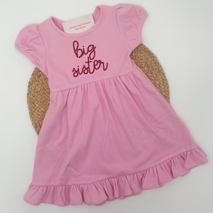 Big Sister Pregnancy Announcement Dress | New Baby New Sibling Dress | New Sibling Outfits | Embroidered Dress Gift for Sibling