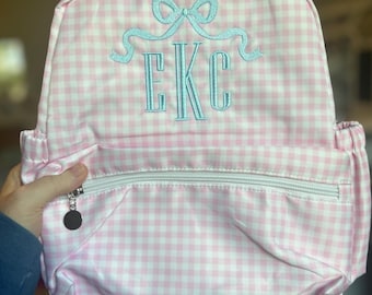Baby Toddler Size Embroidered Backpack | Backpack for Daycare, Preschool | Kids Backpack | Embroidered Gingham Floral Backpack