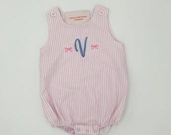 Embroidered Girls Playsuit | Toddler Baby Sunsuit | Monogram Bubble Romper | Gift for Girls
