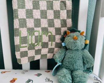 Monogrammed Checkered Baby Blanket | Hospital Coming Home Baby Embroidered Gift | Soft Luxe Custom Baby Blanket | Baby Shower Gift