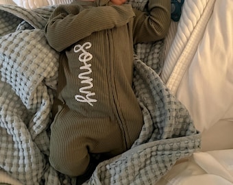 Embroidered Baby Footie | Baby Shower Gift | Personalized Zip Footie Embroidery | Baby Name Sleeper | Custom Baby Gift