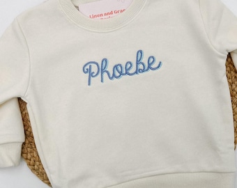Personalized Name Shadow Font Toddler Sweatshirt | Custom Embroidered Crewneck Pullover for Baby, Toddler, Kids | Cute Casual Kids Sweater
