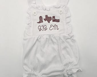 Texas A&M Toddler Outfit | Aggies Embroidered Sunsuit Bubble | Girls Boys Gig Em College Station Gameday Outfit Toddler Baby