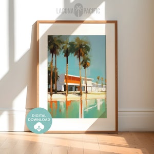 Palm Springs House Printable Art | Vintage Mid Century Architecture Art | Palm Springs Wall Art | Digital Download | Palm Trees Art