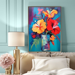 Hawaiian Hibiscus Flowers Printable Art | Tropical Wall Art | Jungle Aesthetic | Tropical Boho Art | Botanical Art | Digital Download