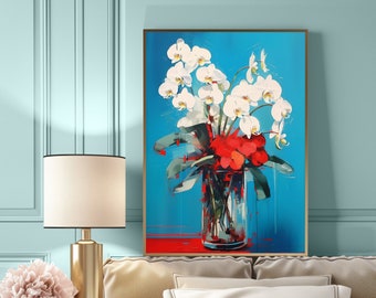 Exotic White Orchids Art Print, Botanical Wall Art, Unique Beach Decor Housewarming Gift, Tropical Flowers Fine Art, Framed Canvas Art