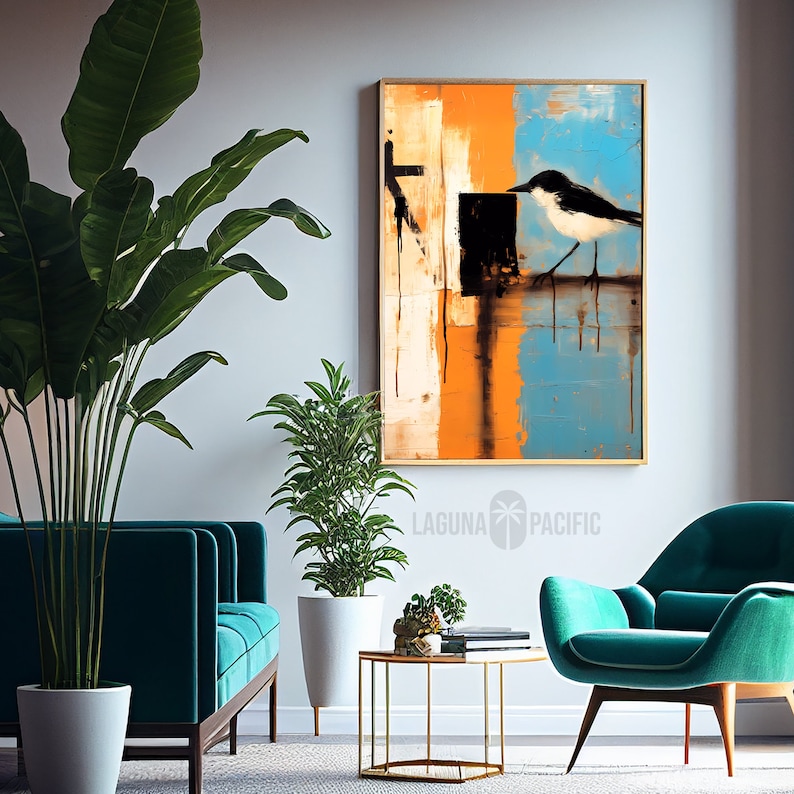 Mid Century Modern Beach Bird Print Beachy Cottage Art Beachhouse Decor