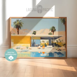 Palm Springs Summer Pool House Art | Vintage Mid Century Architecture Art | Palm Springs Wall Art | Digital Download | Palm Trees Art