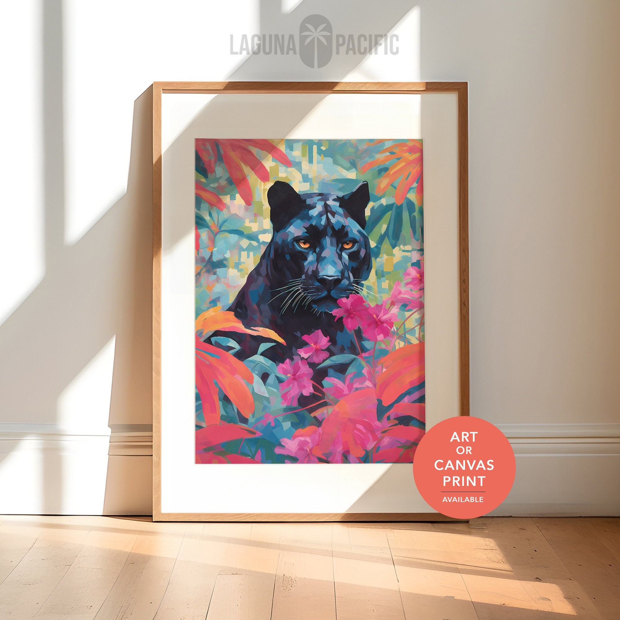 Black Panther Jungle Pop Art Print | Maximalist Floral Canvas for Home ...