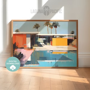 Palm Springs Pool House Art | Retro Mid Century Modern | Vintage Mid Century Architecture Art | Palm Springs Modernism | Digital Download