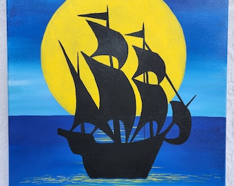 Piratenschip bij zonsondergang