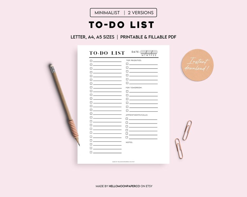 Minimalist to Do List Template, Simple Tasks List Template, A4/a5 ...