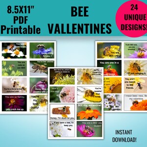 Bee valentine day cards for children, printable