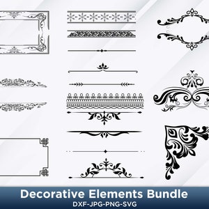 Ornamente SVG Bundle: Schnörkel, Pfeile, Rahmen (Digitaler Download)