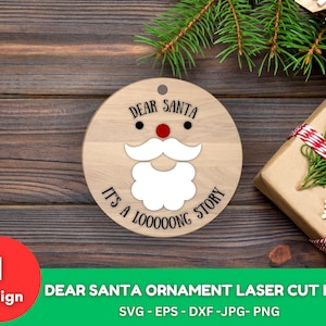 Dear Santa Ornament Laser Cut SVG: Christmas Design (Digital Download)