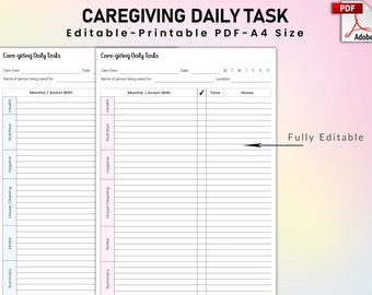 Bewerkbare checklist dagelijkse taken voor verzorgers: plan ouderenzorg (A4-pdf)