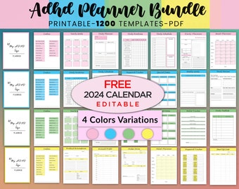 Pakiet ADHD Planner: ponad 1200-stronicowy organizer, dziennik (plik PDF do druku)