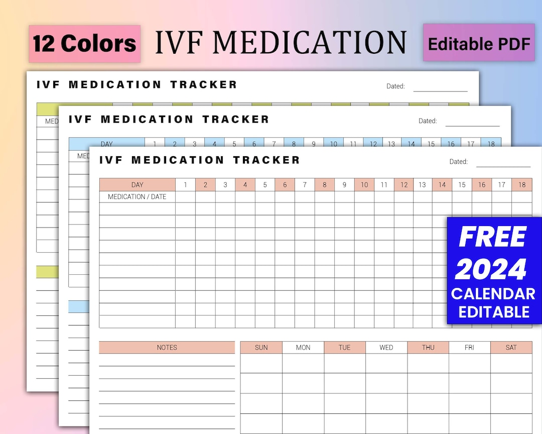IVF Medication Tracker, Editable IVF Planner, Printable Ivf Calendar IVF Medication Tracker, Editable IVF Planner, Printable Ivf Calendar