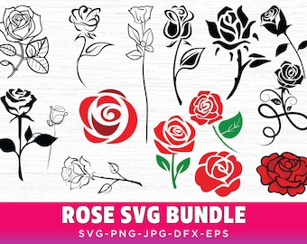Rote Rose SVG-Bundle: Blumen Clipart, Schneidedateien (Digitaler Download)
