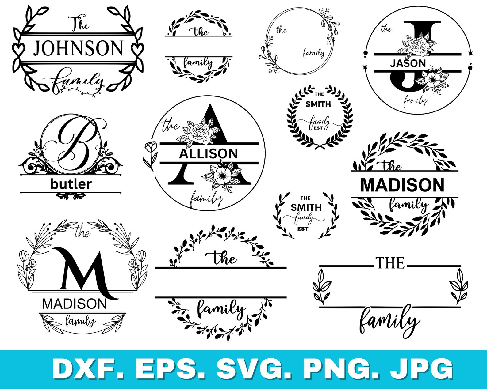 Family Name Monogram SVG Bundle: Split Monogram Designs (digital ...