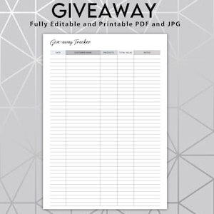 Giveaway Tracker: Editable Business Giveaway Log (PDF)