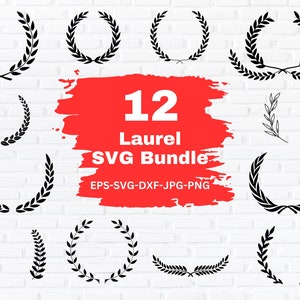 Elegante Laurel SVG, pacchetto Svg di corone di alloro, Png di corone di alloro, pacchetto di alloro, bordo di alloro, erba Svg, file di taglio di alloro, Svg digitale