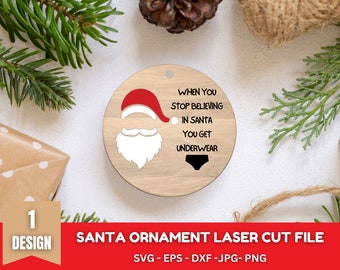 Santa Ornament Laser Cut Files: Funny Christmas Svg Png (Digital Download)