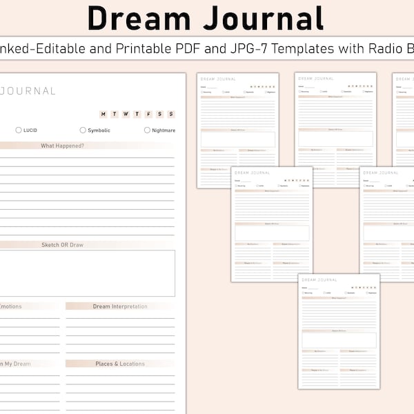 Journal de rêves imprimable, journal de rêves numérique, suivi des rêves quotidiens, journal numérique de la qualité du sommeil pour Ipad Goodnotes, PDF notable