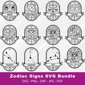 Zodiac Signs SVG Bundle: Astrology, Horoscope Cut Files (Cricut)