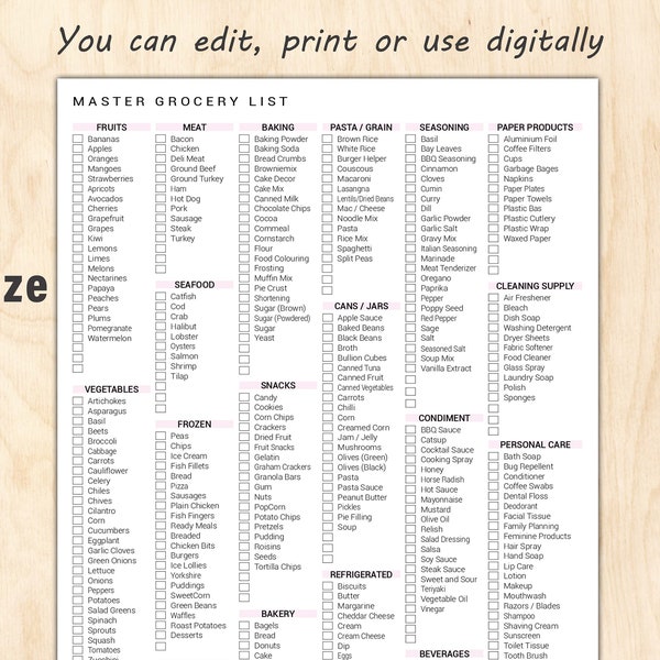 Master Your Shopping List with Ease, Editable and Printable Master Grocery List, Online shopping list, Master Shopping list, Digital Grocery