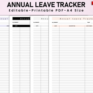 Annual leave tracker, leave tracker, vacation tracker, holiday tracker, PTO tracker, time off tracker, employee leave tracker, annual leave