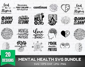 Mental Health SVG Bundle, Self Love Svg, Inspirational Svg, Positive ...