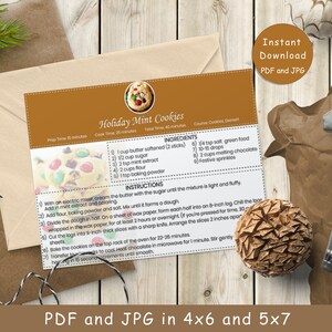 Biscoito de hortelã de férias, cartão de receita de biscoitos de férias para biscoitos, presentes de produtos de panificação, modelo, cartões para impressão DIY 4x6 Download instantâneo