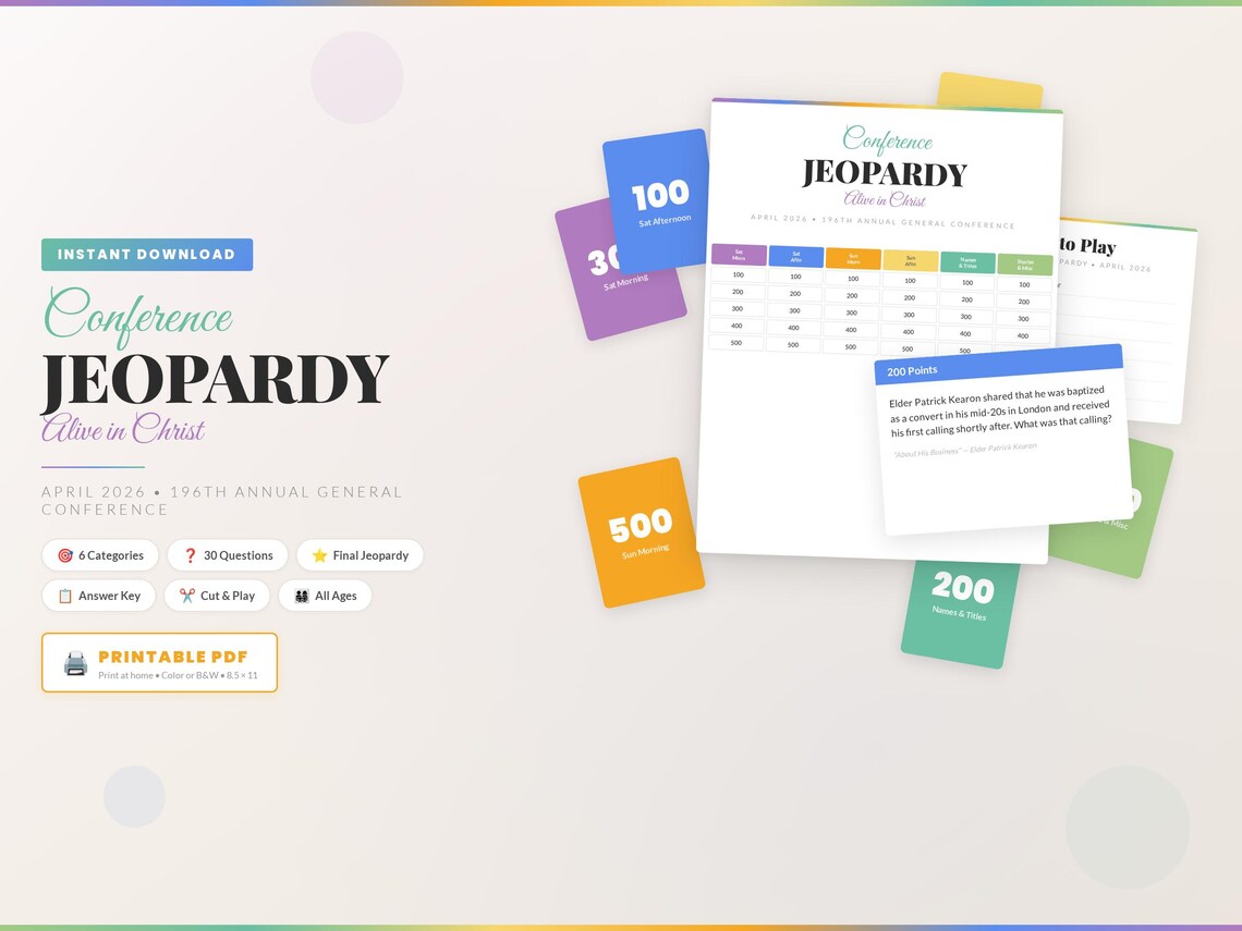No-prep LDS General Conference Jeopardy Game (april 2026) | Printable ...